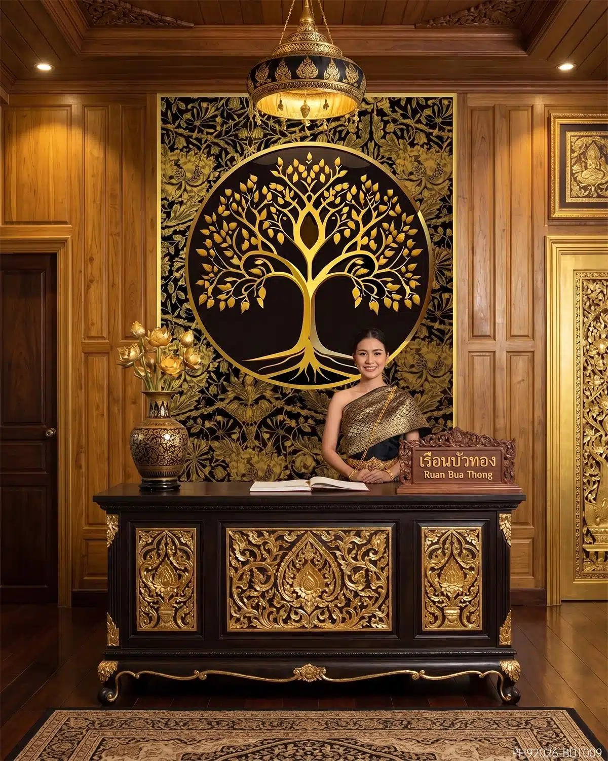 วอลเปเปอร์ติดผนัง ภาพต้นโพธิ์ทอง-ดำ