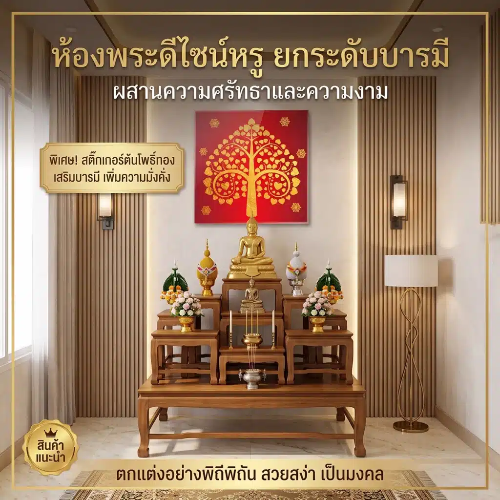 สติ๊กเกอร์ภาพต้นโพธิ์ สีทอง-แดง